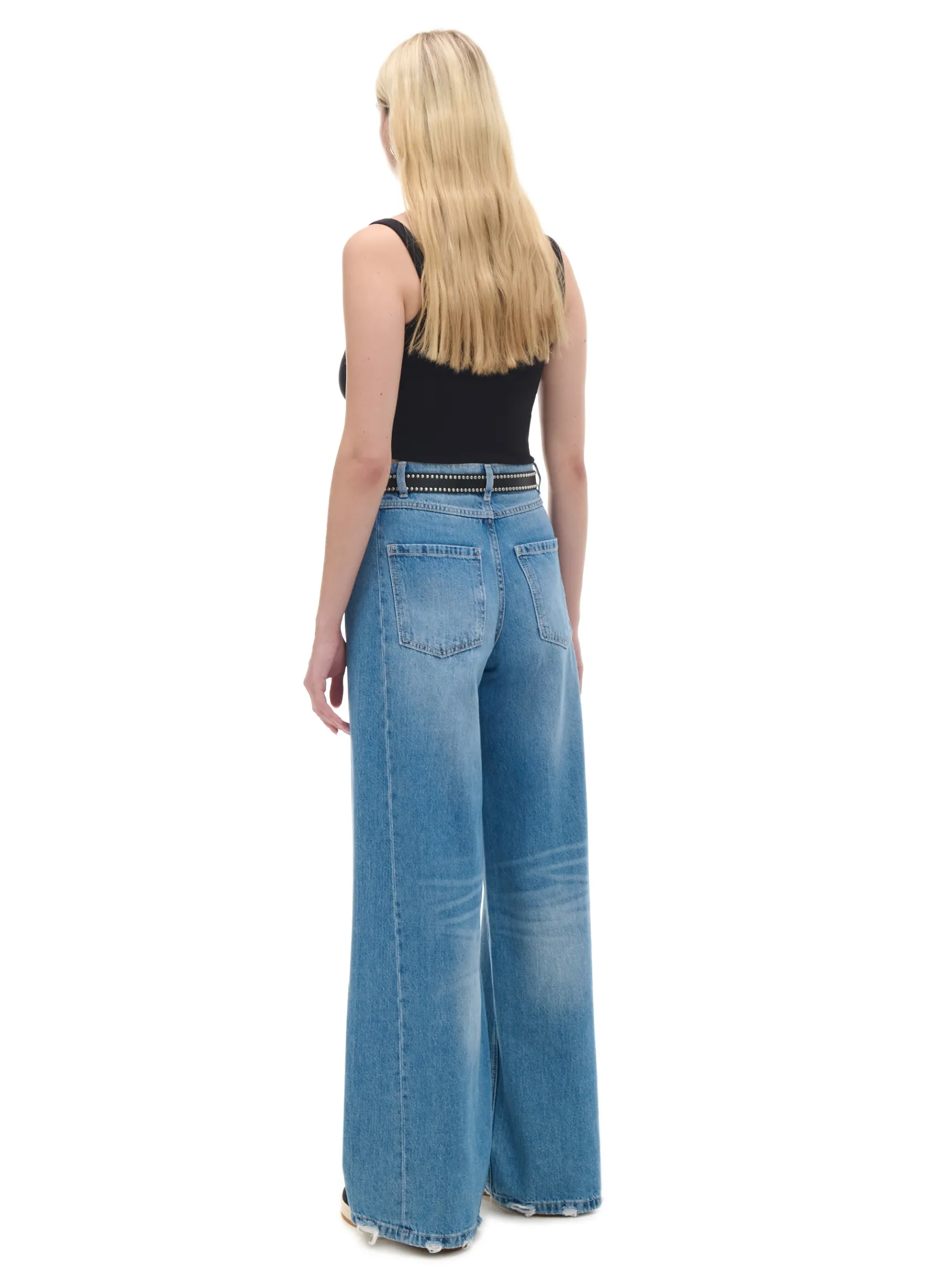 Hot Cropp e jeansy wide leg niebieski