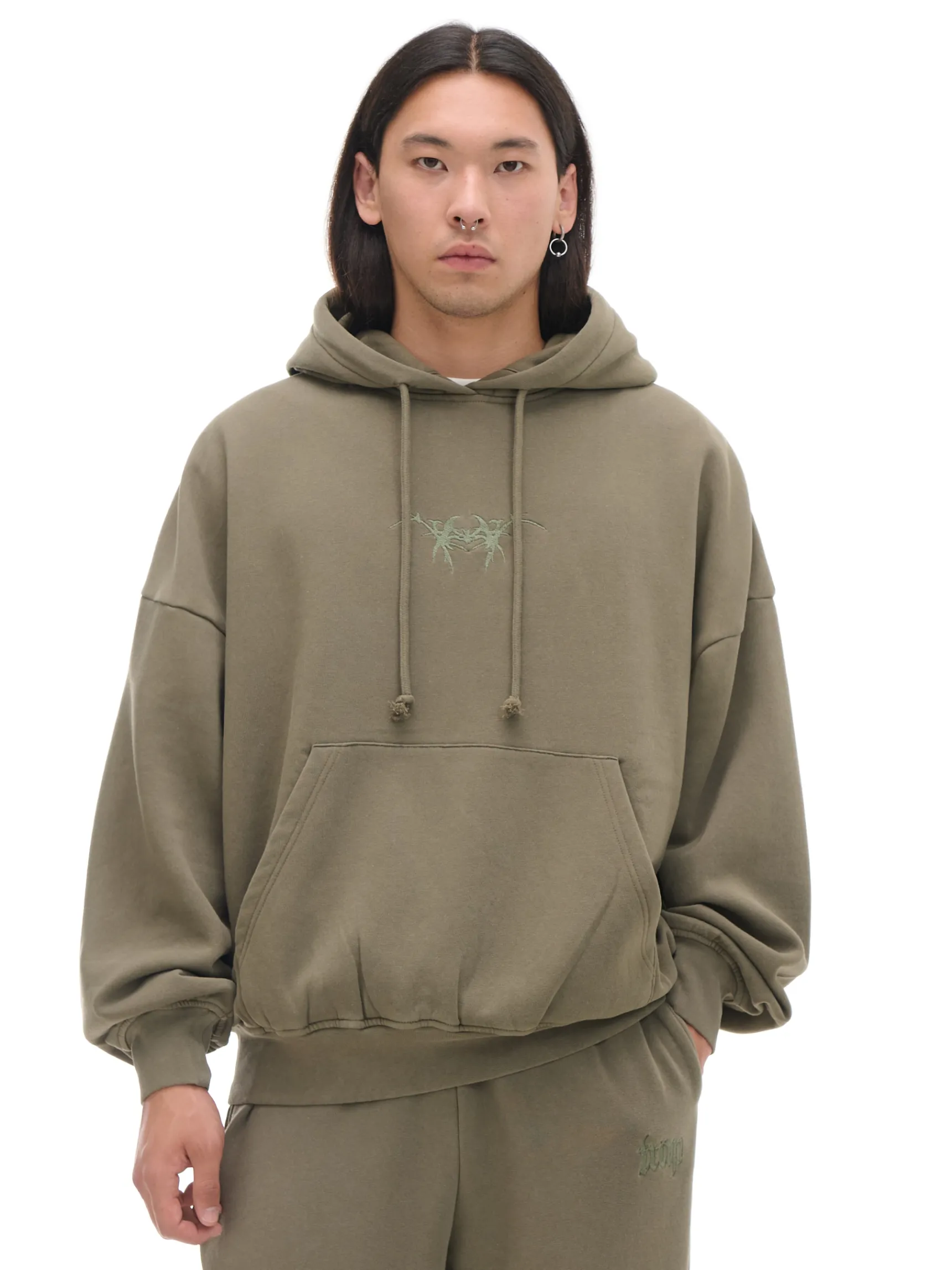 Sale Cropp Oliwkowa bluza hoodie z naszywką UNISEX zielony