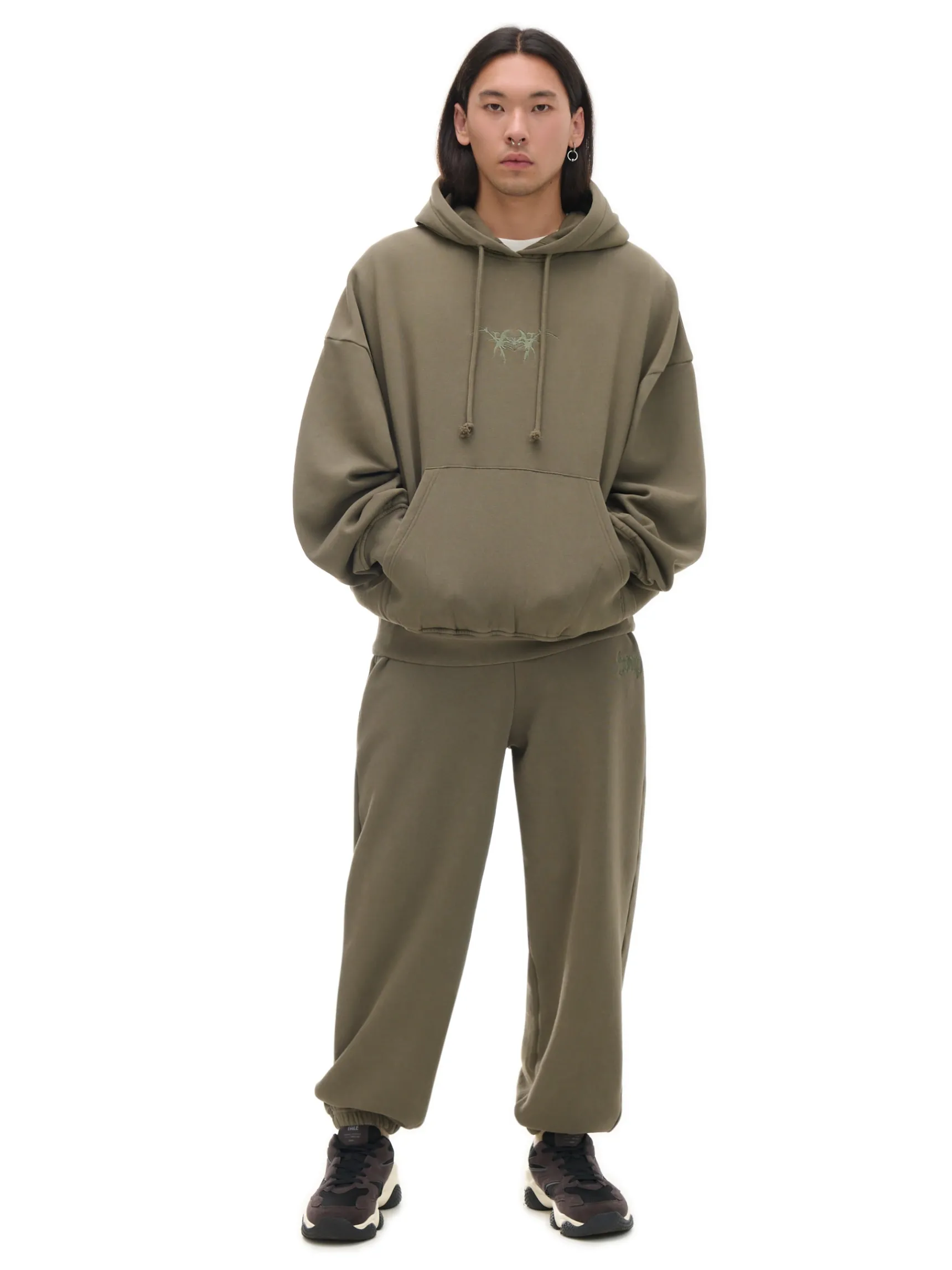 Sale Cropp Oliwkowa bluza hoodie z naszywką UNISEX zielony