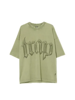 New Cropp Oliwkowa koszulka comfort z nadrukiem zielony