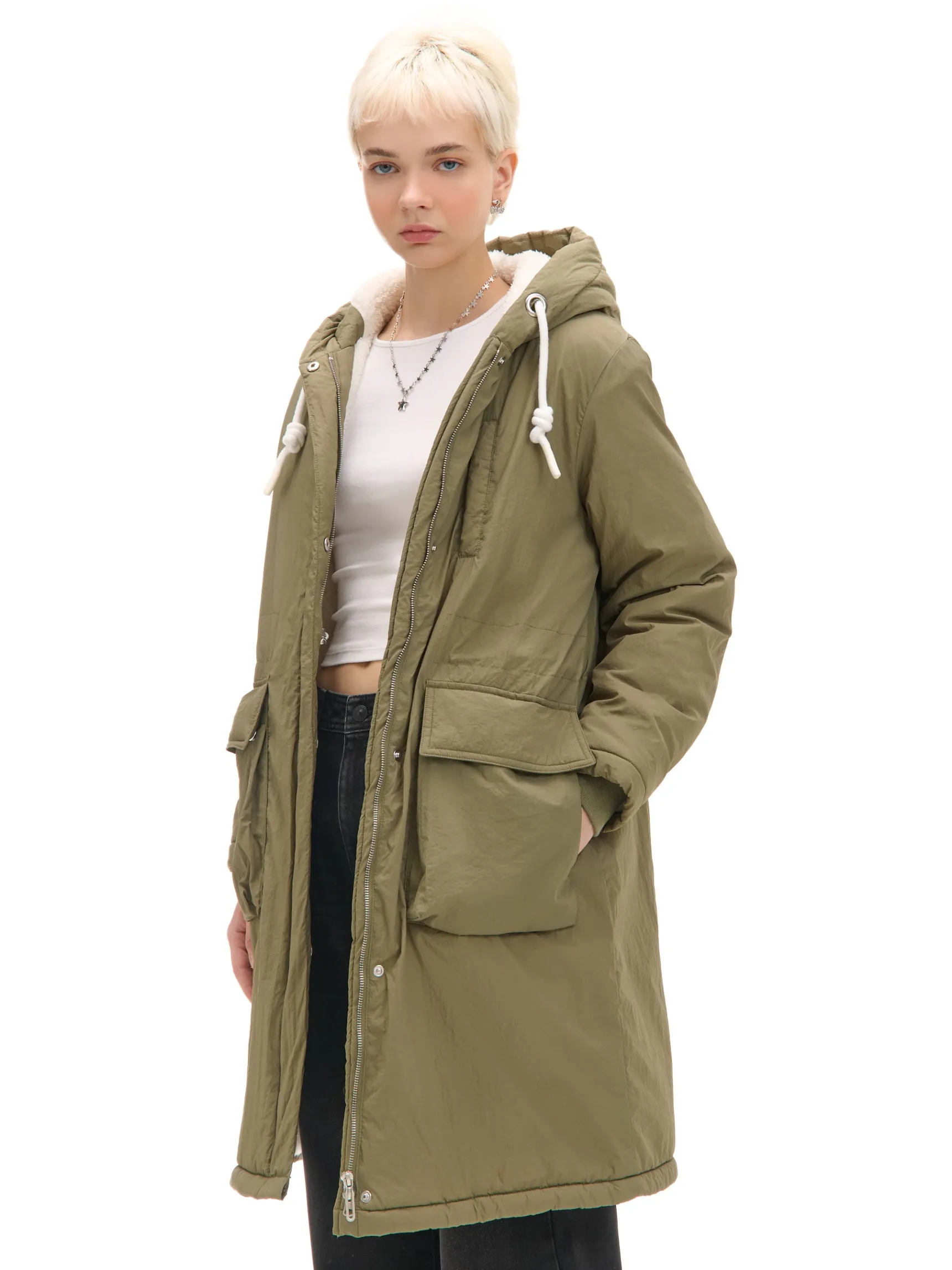 New Cropp Oliwkowa parka z kapturem zielony