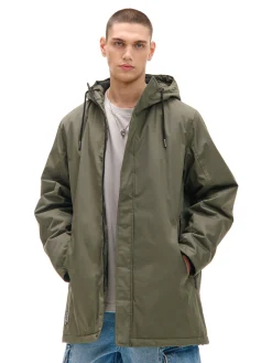 Clearance Cropp Oliwkowy płaszcz z kapturem zielony