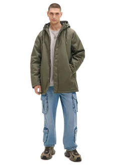 Clearance Cropp Oliwkowy płaszcz z kapturem zielony