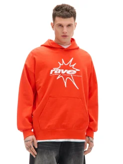 Fashion Cropp Pomarańczowa bluza hoddie i nadrukiem pomarańczowy