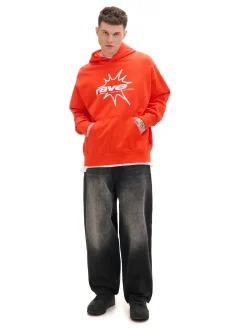 Fashion Cropp Pomarańczowa bluza hoddie i nadrukiem pomarańczowy