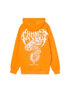 Best Cropp Pomarańczowa bluza z kapturem i nadrukiem UNISEX pomarańczowy