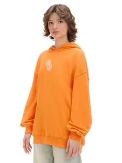 Best Cropp Pomarańczowa bluza z kapturem i nadrukiem UNISEX pomarańczowy