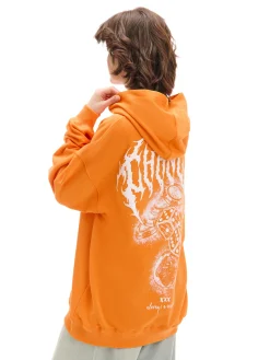 Best Cropp Pomarańczowa bluza z kapturem i nadrukiem UNISEX pomarańczowy
