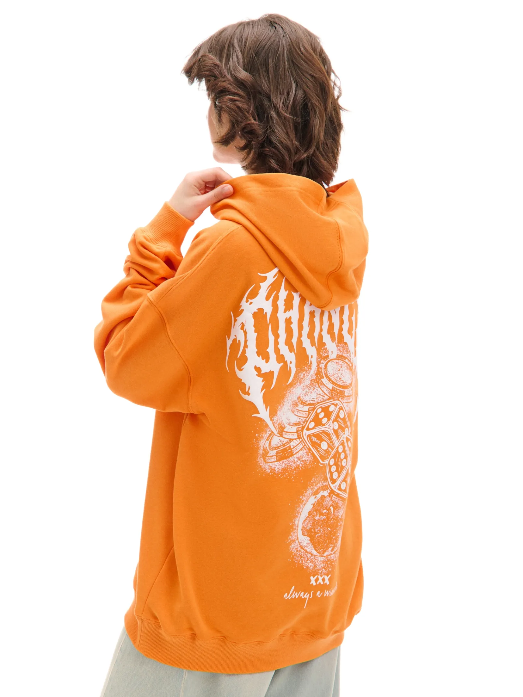 Best Cropp Pomarańczowa bluza z kapturem i nadrukiem UNISEX pomarańczowy