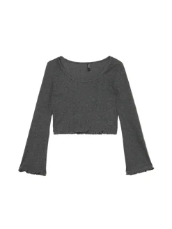 Sale Cropp Prążkowana szara koszulka longsleeve szary