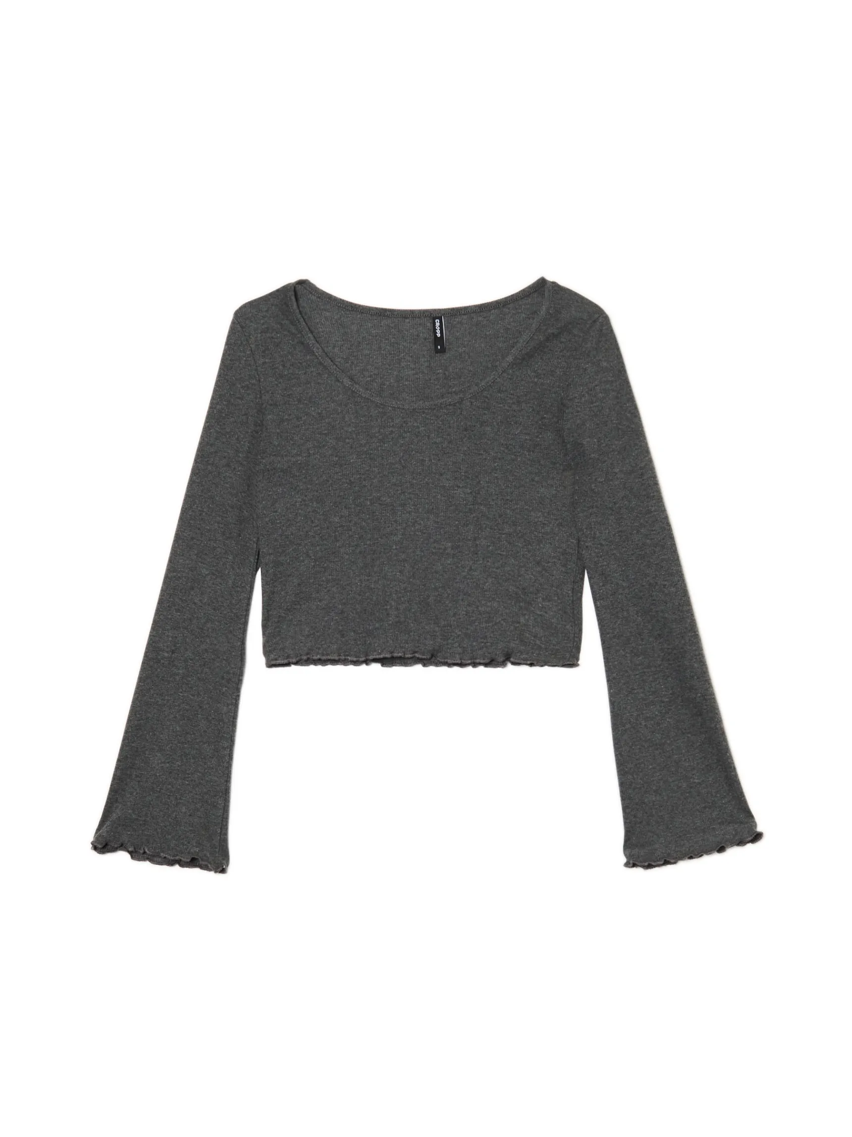 Sale Cropp Prążkowana szara koszulka longsleeve szary