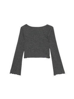 Sale Cropp Prążkowana szara koszulka longsleeve szary