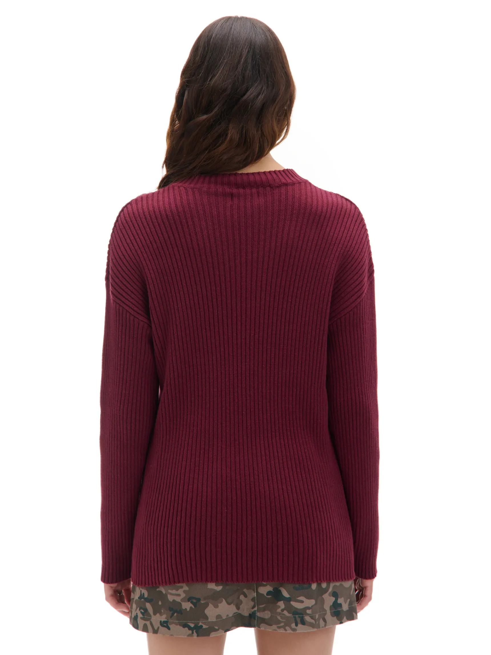 Online Cropp Prążkowany sweter oversize kasztanowy