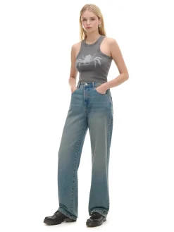 Best Cropp Prążkowany top z pająkiem szary