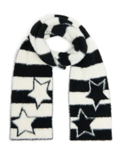 Sale Cropp Puchaty szalik z motywem gwiazdy czarny