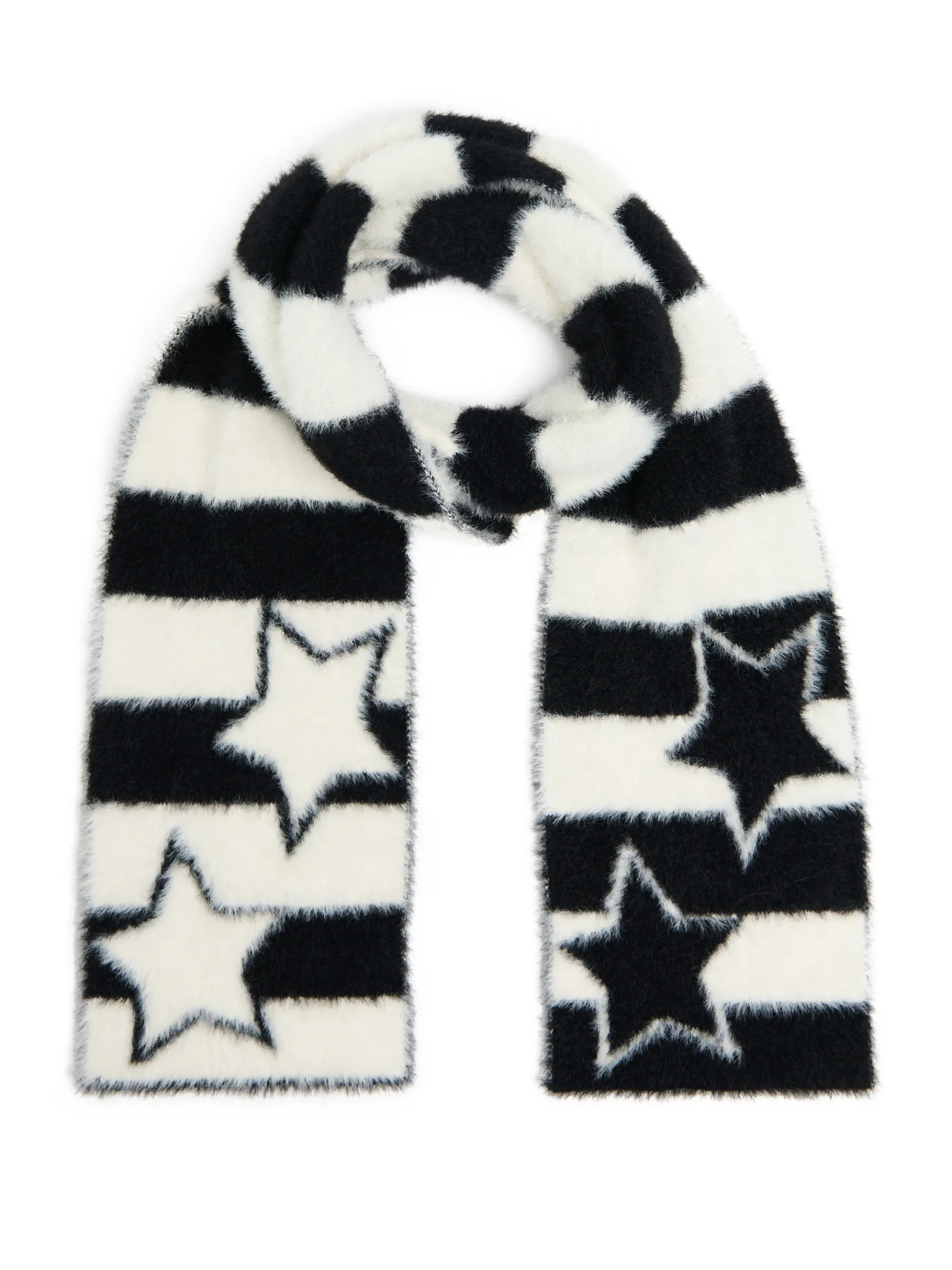 Sale Cropp Puchaty szalik z motywem gwiazdy czarny