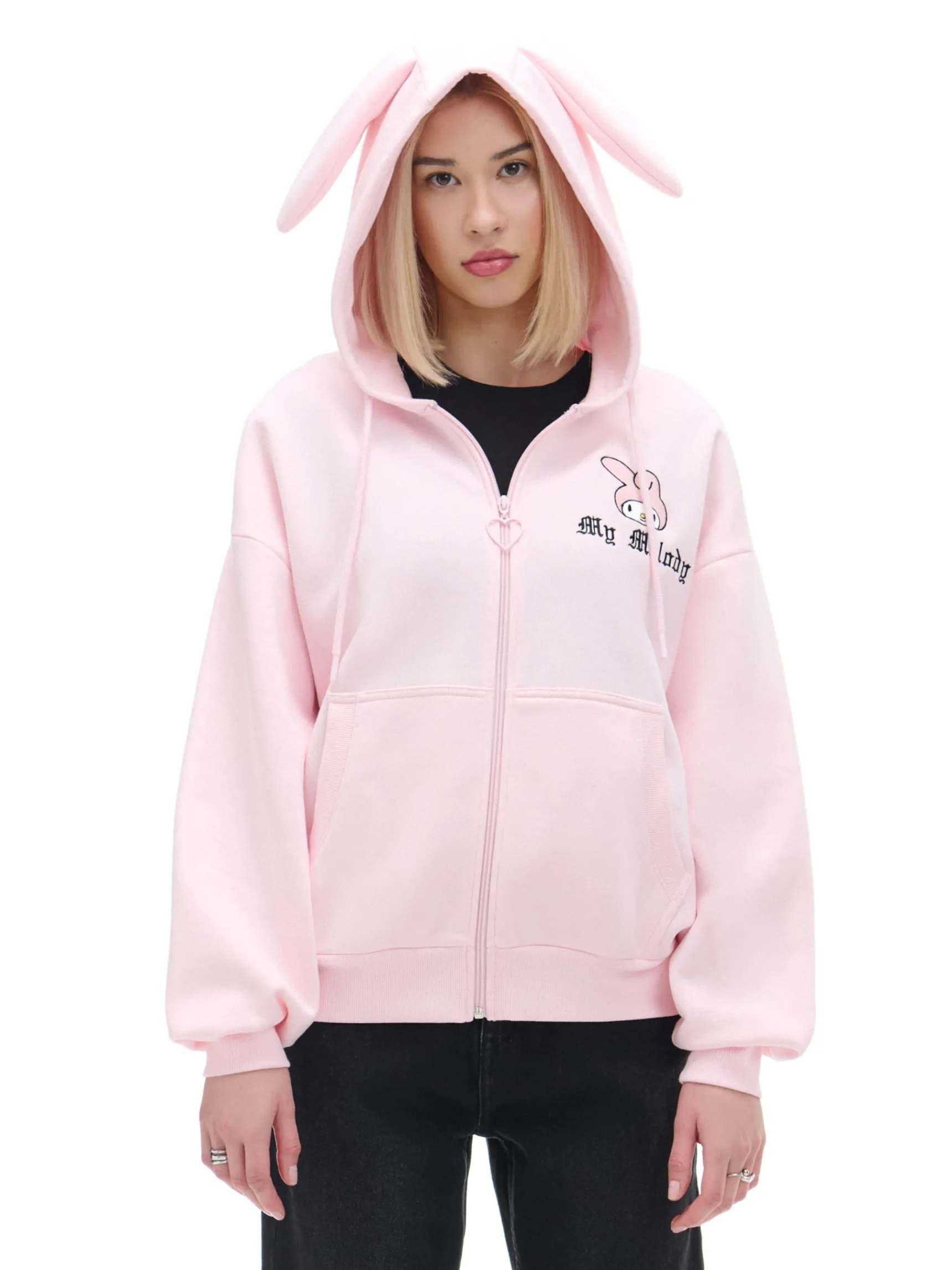 Sale Cropp Różowa bluza z uszami My Melody różowy