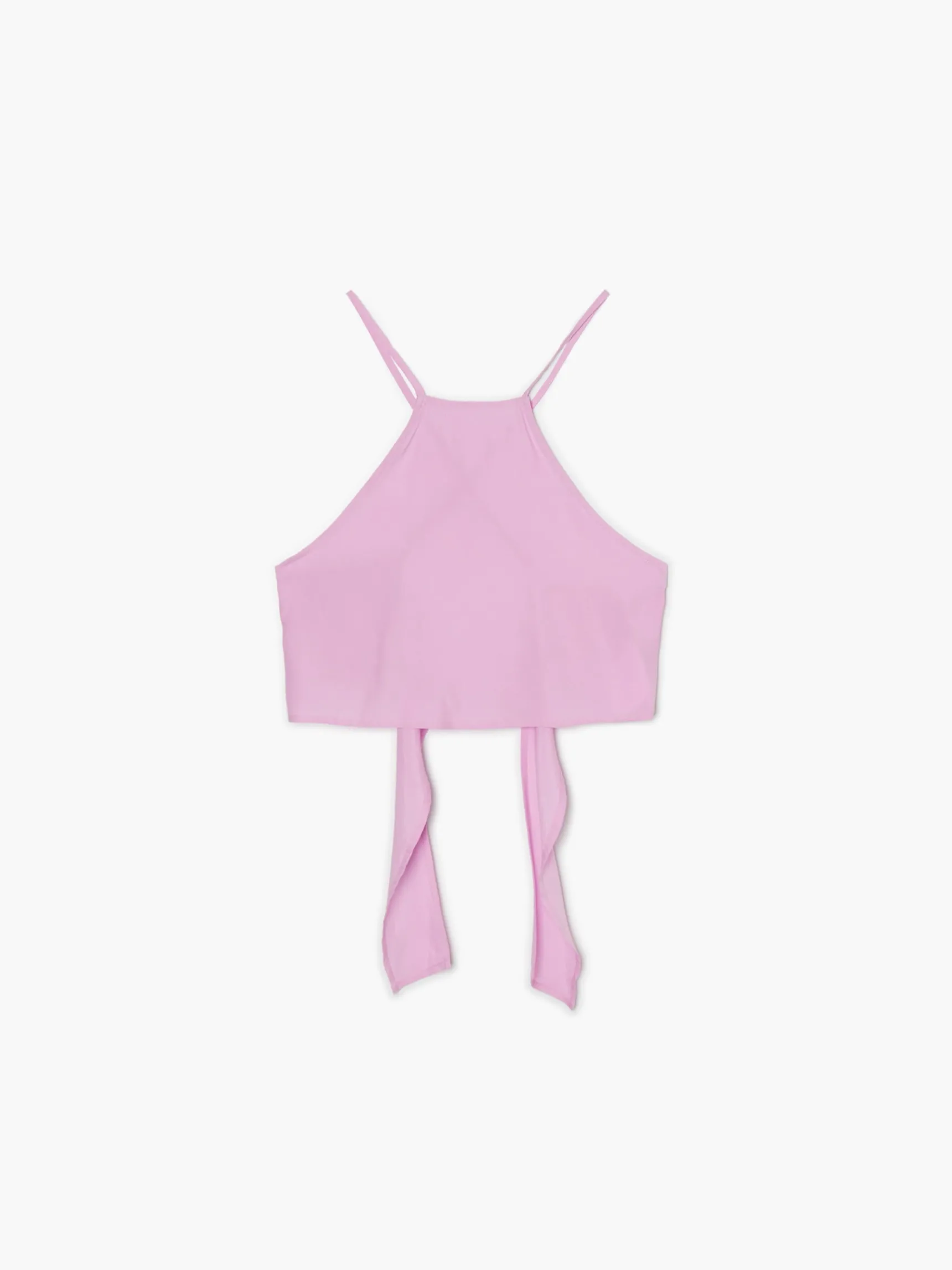 Sale Cropp Różowy crop top z ozdobnym wiązaniem fioletowy