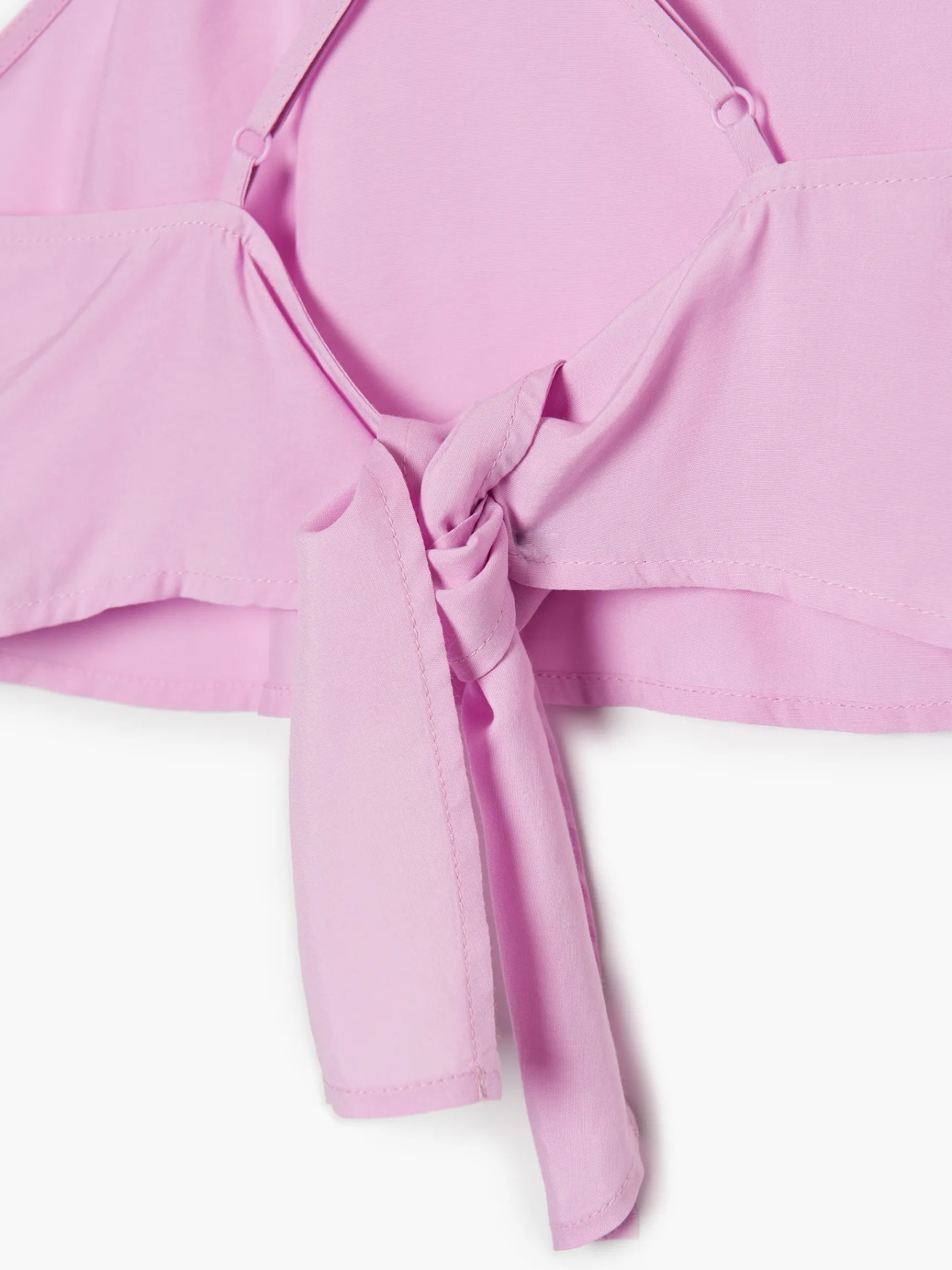 Sale Cropp Różowy crop top z ozdobnym wiązaniem fioletowy
