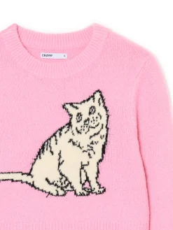 Clearance Cropp sweter z kotem różowy