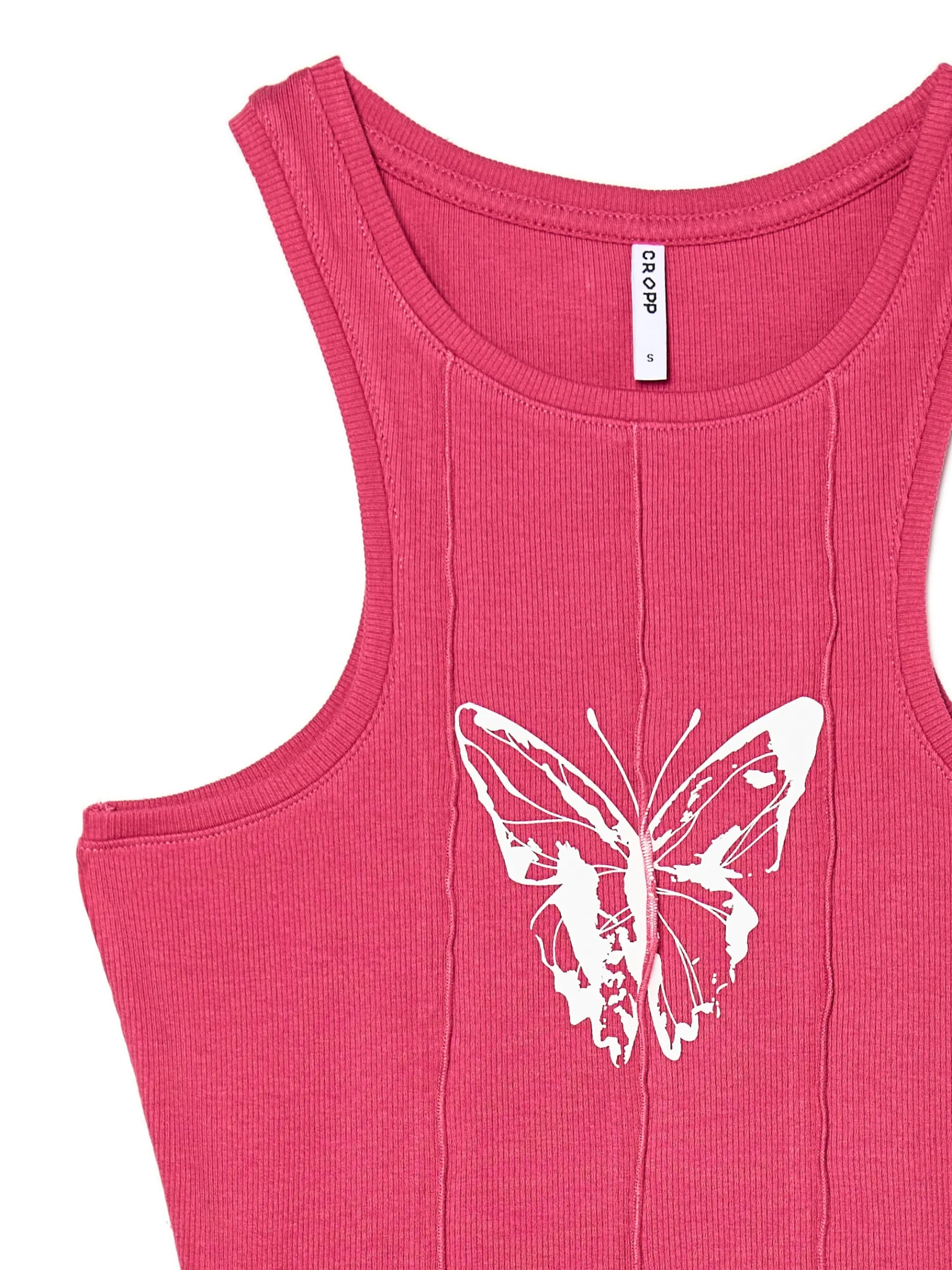 New Cropp Różowy top z motylem czerwony