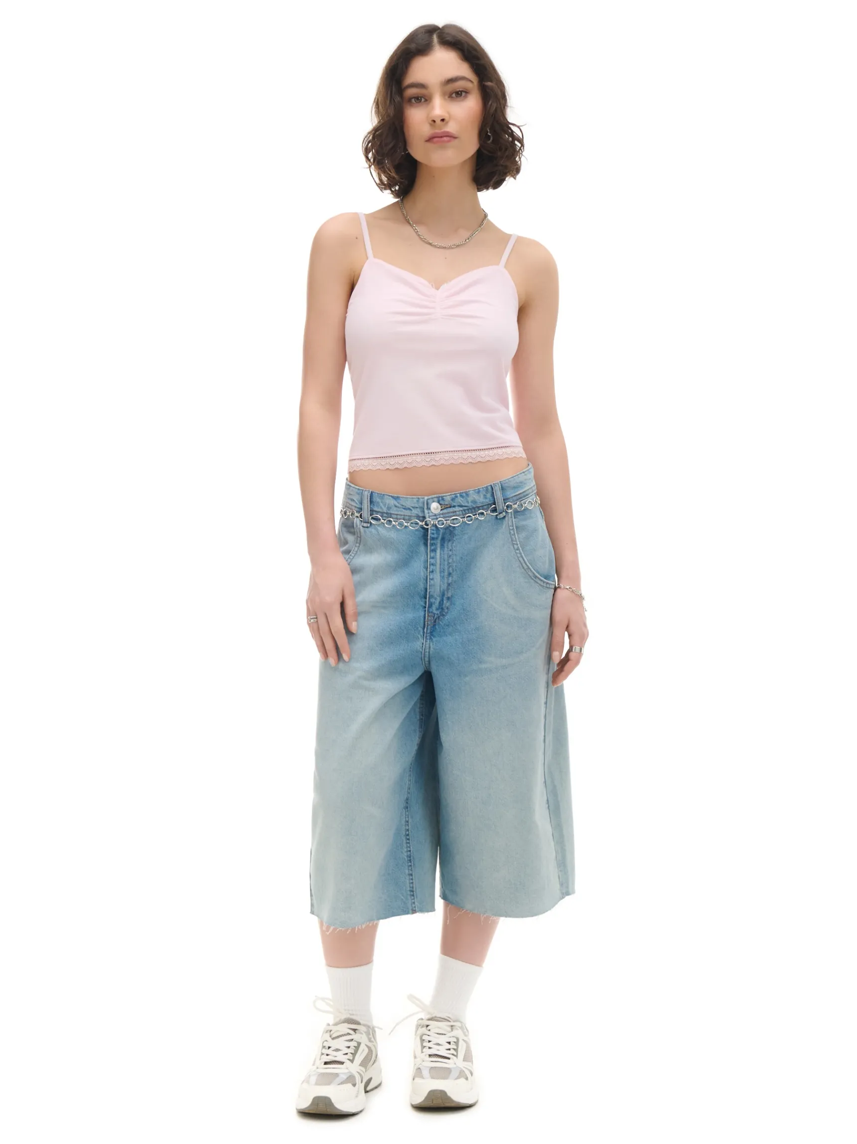 Fashion Cropp top z ozdobnym marszczeniem różowy