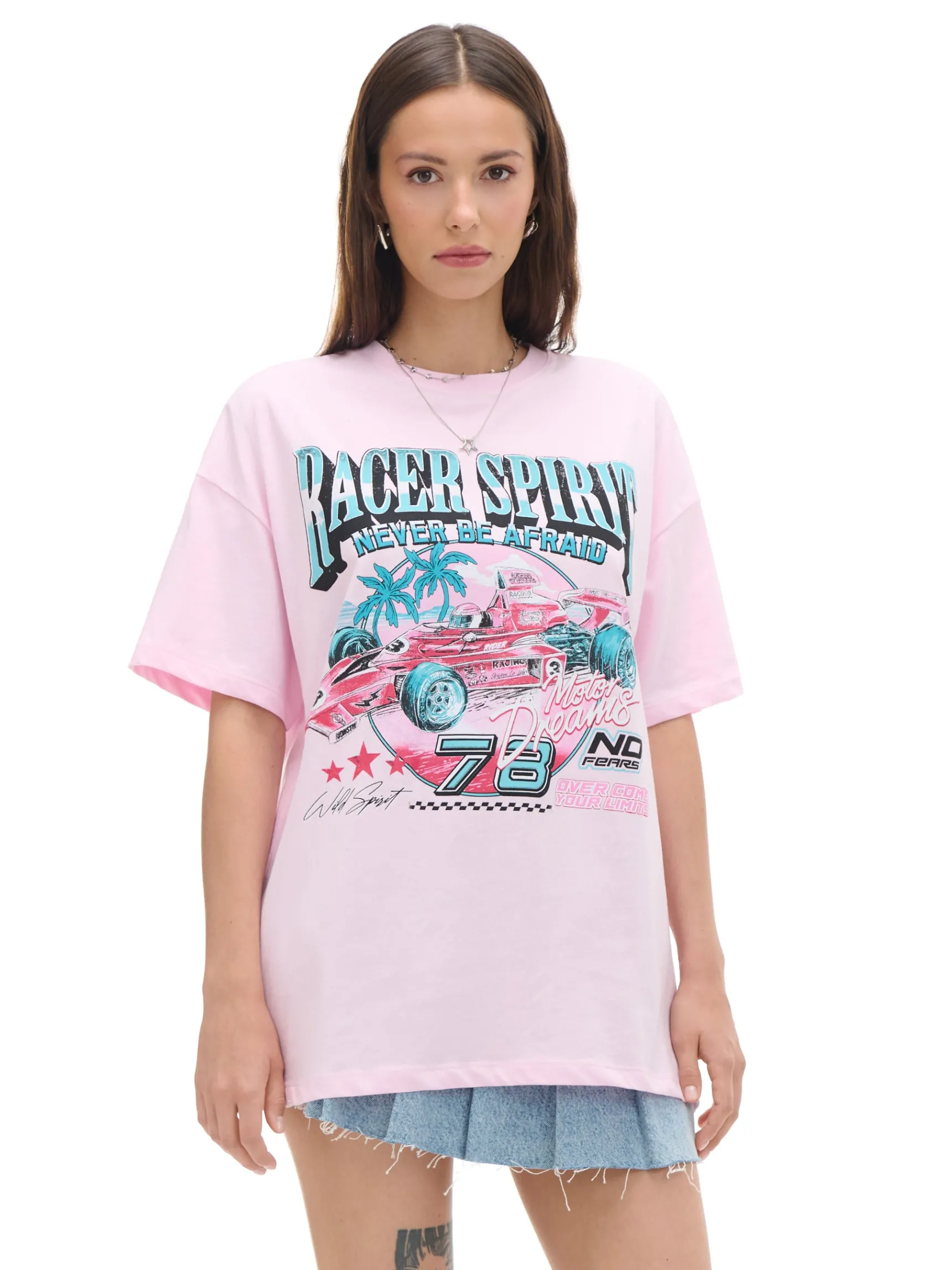 New Cropp T-shirt z nadrukiem różowy