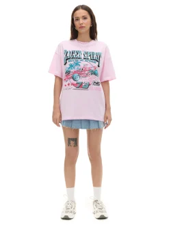New Cropp T-shirt z nadrukiem różowy