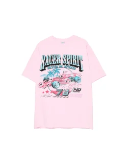 New Cropp T-shirt z nadrukiem różowy