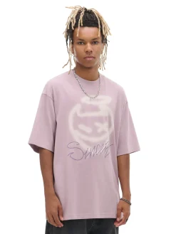 Discount Cropp Różowy T-shirt z nadrukiem fioletowy