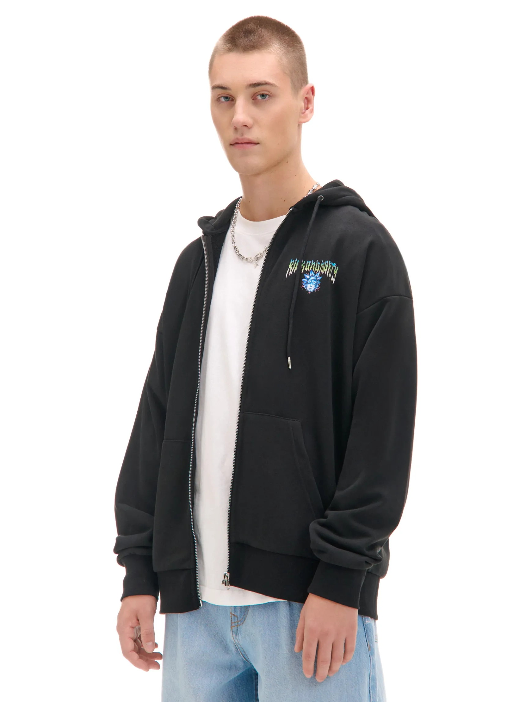 Best Cropp Rozpinana bluza z kapturem Rick i Morty czarny