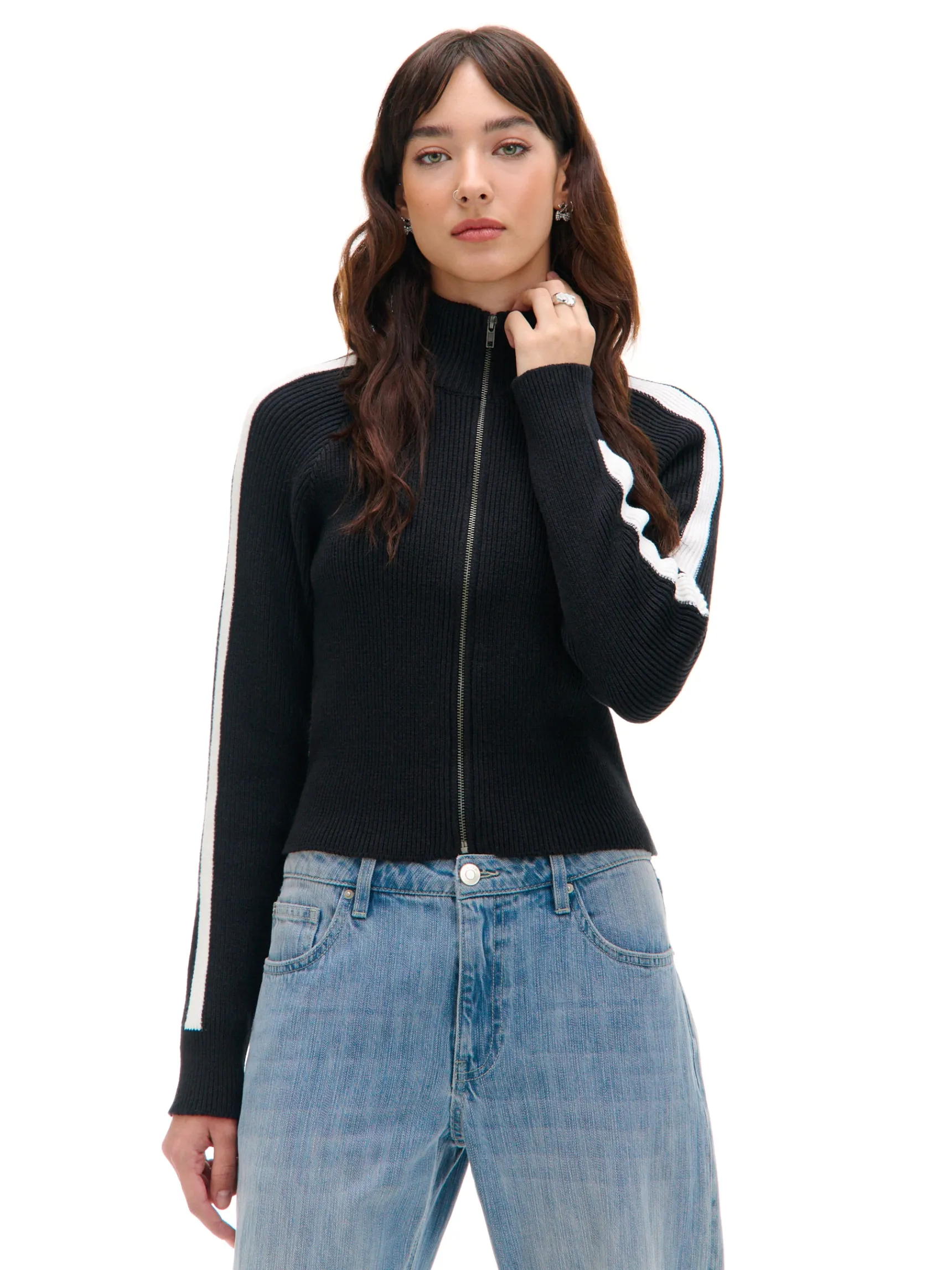 Online Cropp Rozpinany sweter ze stójką czarny