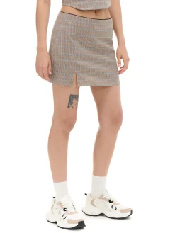 Clearance Cropp Spódnica mini w kratę z wiskozą brązowy