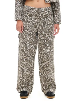 Hot Cropp Spodnie baggy w panterkę wielobarwny