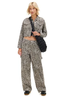 Hot Cropp Spodnie baggy w panterkę wielobarwny