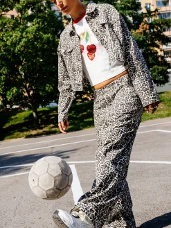 Hot Cropp Spodnie baggy w panterkę wielobarwny
