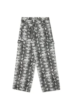 Clearance Cropp Spodnie baggy z wężowym motywem szary