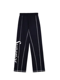 New Cropp Spodnie dresowe straight z nadrukiem granatowy
