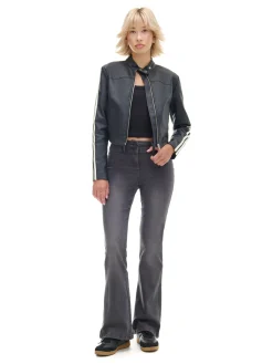 Clearance Cropp Spodnie flare z efektem sprania czarny