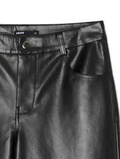 Best Cropp Spodnie straight z imitacji skóry czarny