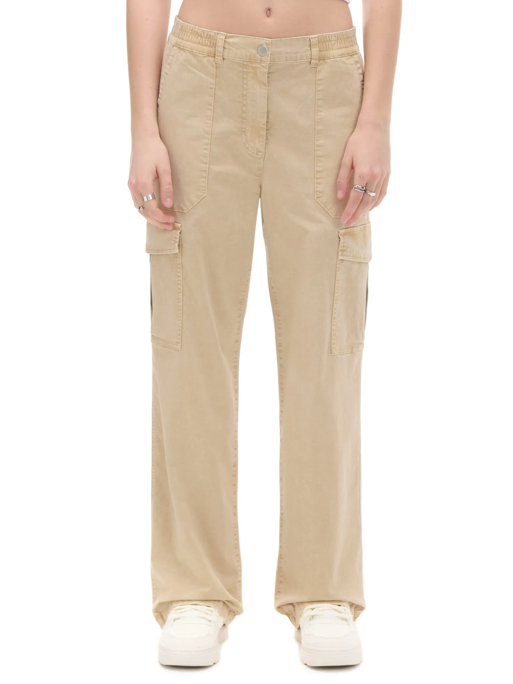 Fashion Cropp Spodnie straight z kieszeniami cargo kremowy