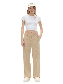Fashion Cropp Spodnie straight z kieszeniami cargo kremowy