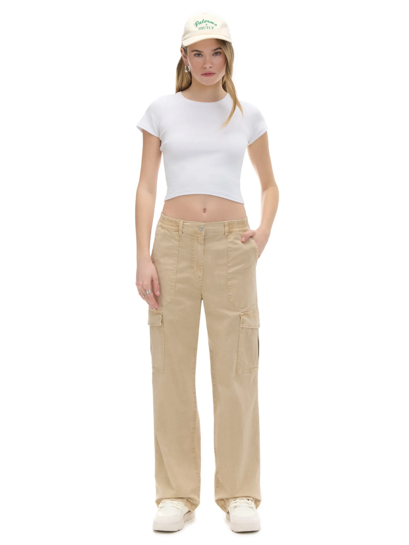 Fashion Cropp Spodnie straight z kieszeniami cargo kremowy