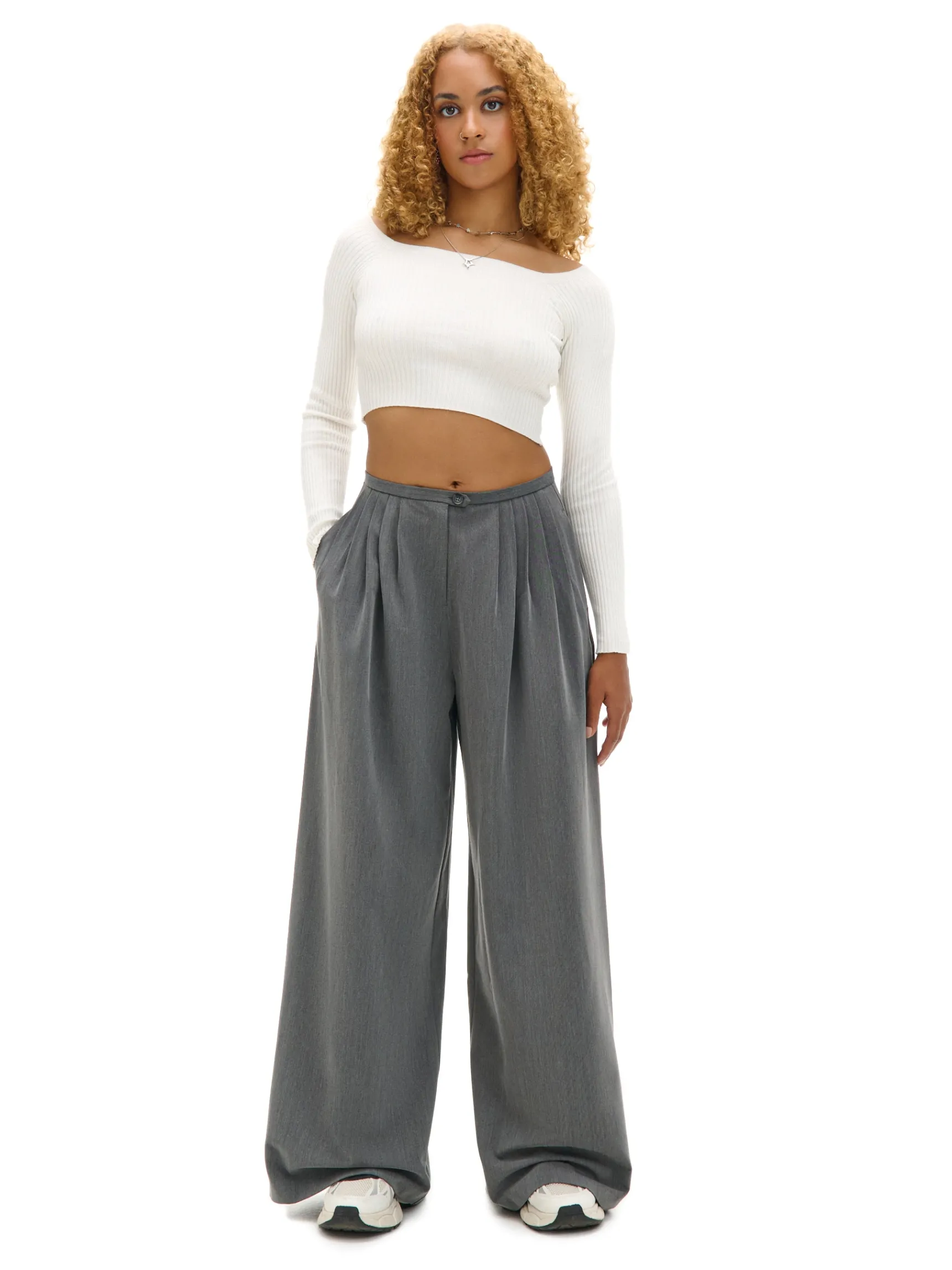 Online Cropp Spodnie wide leg szary