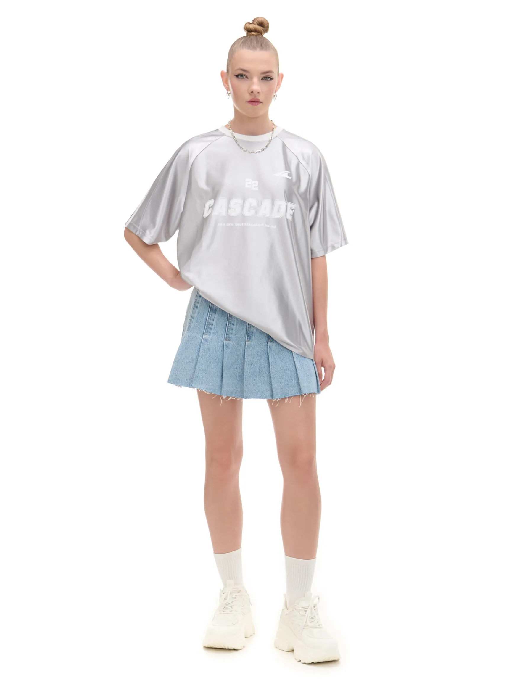 Best Cropp Srebrna koszulka z nadrukiem UNISEX jasnyszary