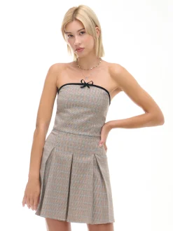 Hot Cropp Sukienka mini w kratę z plisami brązowy