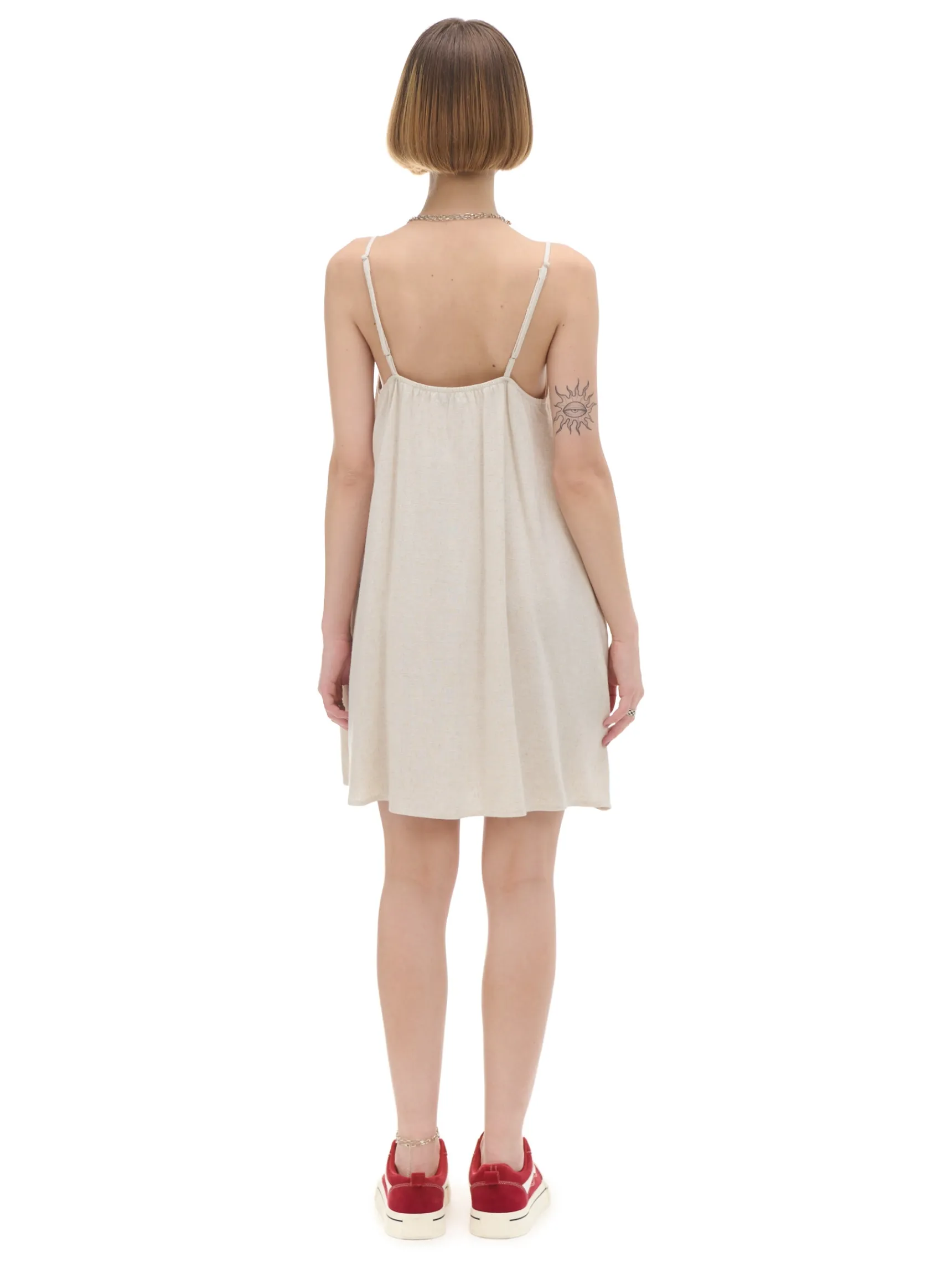 Discount Cropp Sukienka mini w rustykalnym stylu kremowy
