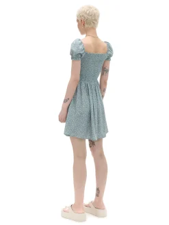 Hot Cropp Sukienka mini z bufiastymi rękawami i kwiatowym nadrukiem zielony