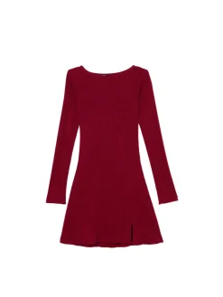 Best Cropp Sukienka mini z długimi rękawami kasztanowy