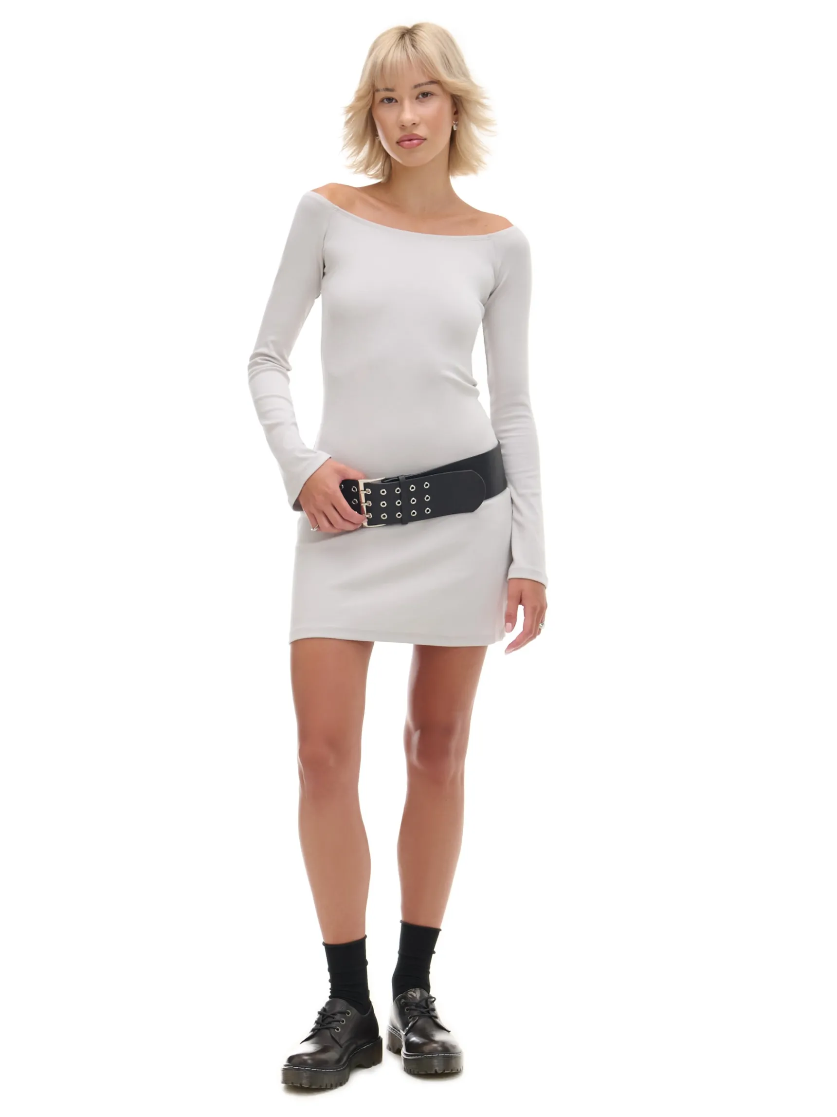 Best Cropp Sukienka mini z rękawami flare jasnyszary